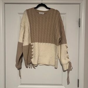 Juliana Women's Patchwork Cable Knit Sweater - Cream and Tan